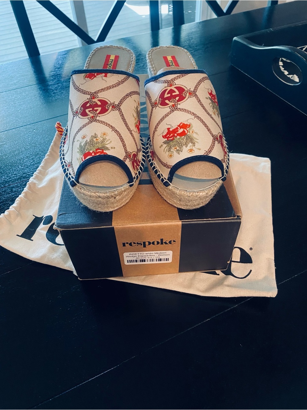 Respoke Insetto Modern Espadrille Cream w/Navy Trim Authentic Gucci Scarf Uppers